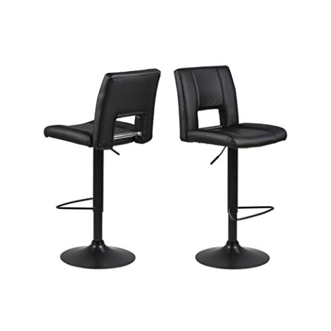 AC Design Furniture Sonia Höheverstellbare Barhocker mit Rückenlehne und Fußstütze 2er Set, Hochstühle mit Drehfunktion, Esszimmermöbel, Schwarz/Schwarz, B: 41,5 x H: 115 x T: 52 cm