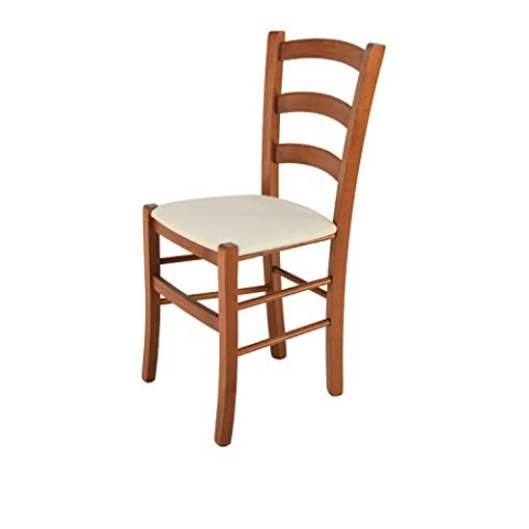 t m c s Tommychairs - Stuhl Venice für Küche und Esszimmer, robuste Struktur aus lackiertem Buchenholz Farbton Kirschholz und gepolsterte gepolsterte Sitzfläche mit Stoff Farbe Elfenbein bezogen