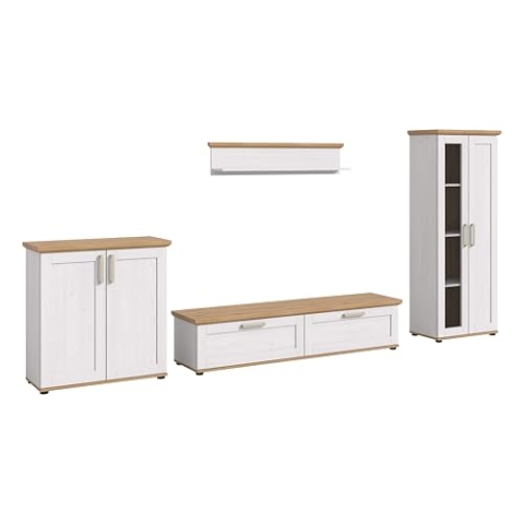 xonox.home Wohnzimmer Verona 4tlg. Set Wohnkombination Wohnwand Wohnzimmermöbel Wohnzimmerschrank Möbelkombination Wohnzimmerset in Sibiu Lärche Nb. Absetzung Artisan Eiche Nb.