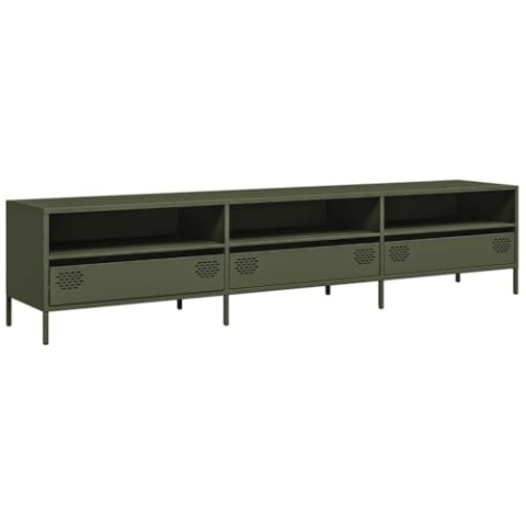 vidaXL TV-Schrank Olivgrün 202x39x43,5 cm Kaltgewalzter Stahl, TV-Ständer, TV-Lowboard, TV-Sideboard, TV-Möbel, Lowboard, Fernsehschrank, Fernsehtisch