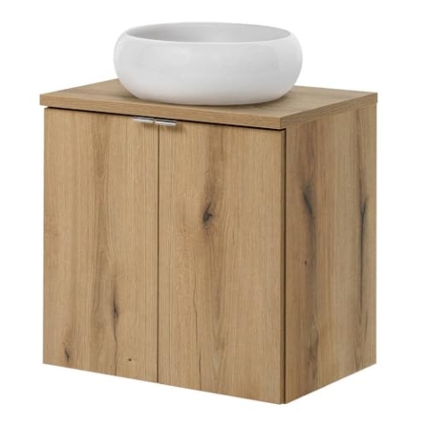 [en.casa] Waschbeckenunterschrank Skelbolu Badschrank mit Waschbecken aus Keramik Waschtisch mit 2 Türen Soft Close 60 x 72 x 40 cm Waschtischunterschrank Eicheoptik