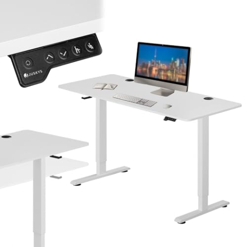 Juskys Höhenverstellbarer Schreibtisch 120x60 cm - Elektrisch stufenlos verstellbar Bürotisch Sitz- & Stehtisch Speicherplatz Memory-Funktion - Weiß