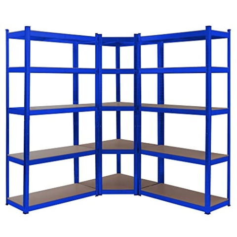 Arebos Schwerlastregal 3er Set | Eckregal Kombination | bis zu 875 kg Tragkraft | Montage durch Stecksystem | Robuste Metallkonstruktion | Mittelquerstrebe für mehr Stabilität | Blau