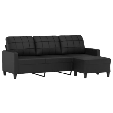 vidaXL Sofa 3 Sitzer, Couch mit Fußhocker, Liegesofa für Wohnzimmer, Polstersofa Sessel Relaxsofa Loungesofa Relaxcouch TV Sofa, Schwarz Kunstleder
