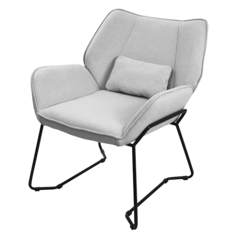 ML-Design Loungesessel Hellgrau, Relaxsessel mit Leinenbezug und schwarzen Metallbeine, Wohnzimmerstuhl mit Armlehne & Rückenlehne, Polsterstuhl mit Kissen, Ohrensessel ergonomisch, Einzelsofa modern