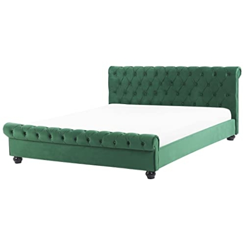 Beliani Britisches Bett Polsterbezug Samtstoff Chesterfield Style grün Avallon