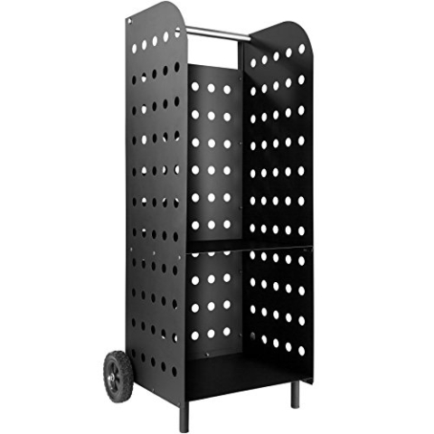 tectake® Holz Regal extrabreit mit Rollen, für aussen und innen, Kaminholzregal, Brennholzregal aus Metall, wetterfest, mobiles Holzlager, Transportwagen für Feuerholz, Kaminzubehör - schwarz