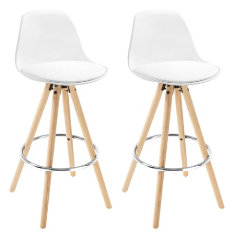 WOLTU Barhocker 2er Set Barstuhl aus Kunststoff Holzgestell mit Lehne + Fußstütze Design Stuhl Küchenstuhl optimal Komfort Weiss