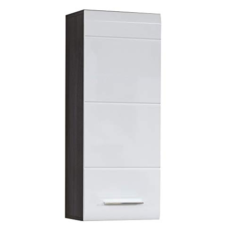 trendteam smart living - Line - Hängeschrank - Rauchsilber/Weiß Hochglanz - Badschrank mit 1 Tür (rechts oder Links montierbar und 1 Einlegeboden (BxHxT) 30 x 77 x 24 cm - chromglänzende Griffe