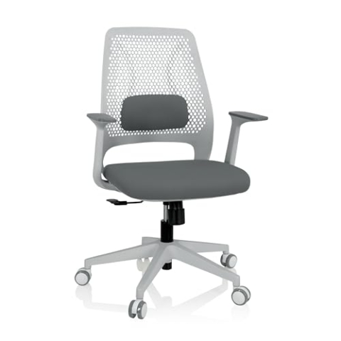 hjh OFFICE 810031 Bürostuhl mit Verstellbarer Lendenstütze PARFERIO W Moderner Drehstuhl, gepolstert, weißer Rahmen, Stoff Grau