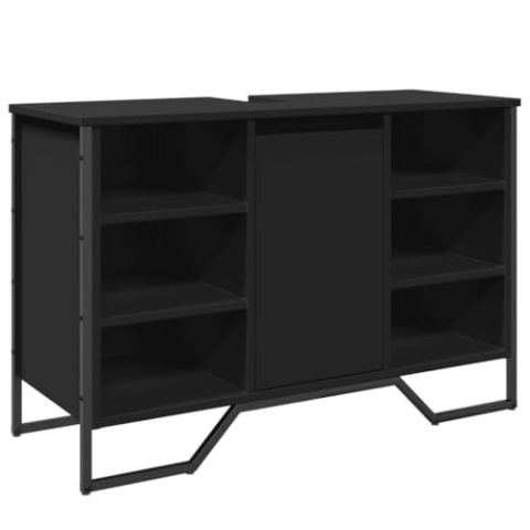 vidaXL Waschbeckenunterschrank, Unterschrank für Badezimmer, Badschrank mit Stauraum, Badezimmerschrank Waschtischunterschrank, Schwarz Holzwerkstoff