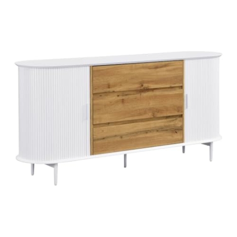 Vente-unique-Sideboard mit 2 Schiebetüren & 3 Schubladen - MDF - Weiß & Holzfarben - VELURANI