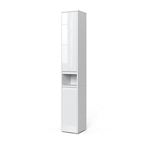 Vicco Badschrank Majest, Weiß/Weiß Hochglanz, 30.2 x 191.5 cm mit Türen und offenem Fach