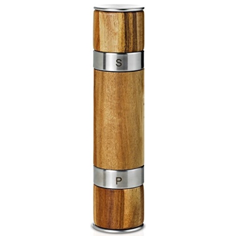 AdHoc Doppelmühle DUOMILL, für Pfeffer und Salz, Ceramic Mahlwerke CeraCut®, Edelstahl/Akazienholz/Kunststoff, D: 5,5 cm, H: [W]