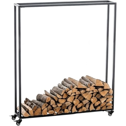 CLP Kaminholzständer HETTA, Brennholzständer, Kamin-Holzregal, Holzlager, Kamin-Holzhalter, Holzbutler, Farbe:schwarz, Größe:25x100x150 cm