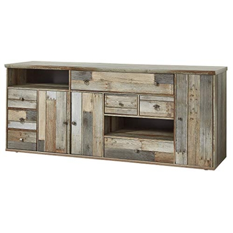 Stella Trading Bonanza Vintage Sideboard in Driftwood Optik - ausdrucksstarkes Retro Sideboard mit viel Stauraum für Ihren Wohnbereich - 193 x 80 x 48 cm (B/H/T)