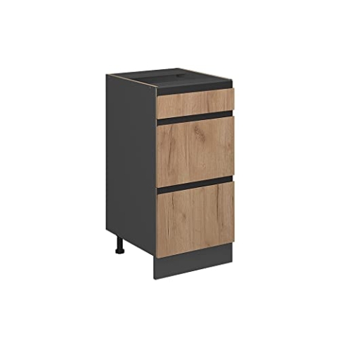 Vicco Küchenunterschrank R-Line, Goldkraft Eiche/Anthrazit, 40 cm J-Shape, mit Schubladen, ohne Arbeitsplatte