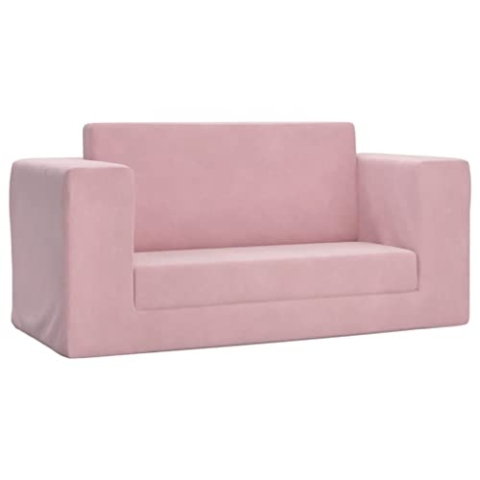 vidaXL Kinder Schlafsofa 2-Sitzer, 2-in-1 Kindersofa mit Schlaffunktion, Kindersessel Sofa Abnehmbarer Bezug, Kindercouch Couch Kindermöbel, Rosa Weicher Plüsch