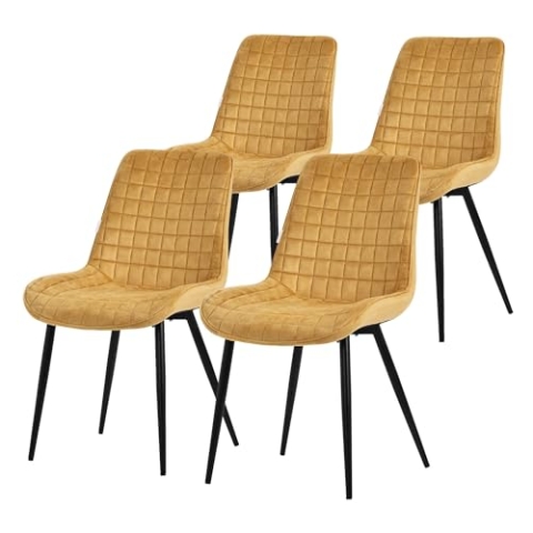 ML-Design Esszimmerstühle 4er Set, Senfgelb, Sitzfläche aus Samt mit schwarzen Metallbeinen, Küchenstühle mit Rückenlehne, Wohnzimmerstühle, Polsterstühle für Esszimmer Küche Büro, Gepolsterte Sessel