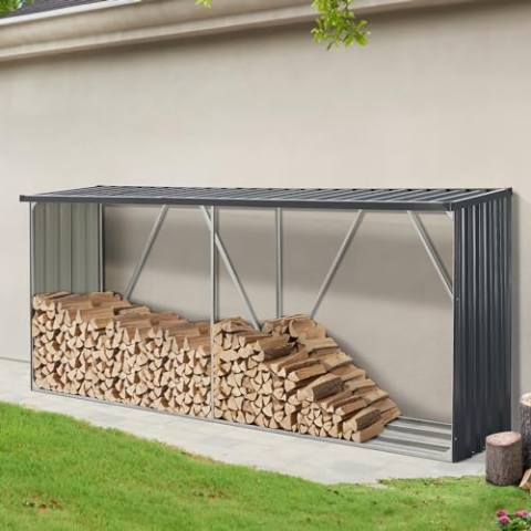 casa.pro Brennholzunterstand Kalmar aus Stahl Brennholzlager Kaminholzregal Unterstand mit Wetterschutz Kaminholzständer Stapelhilfe 352x80x152cm Anthrazit