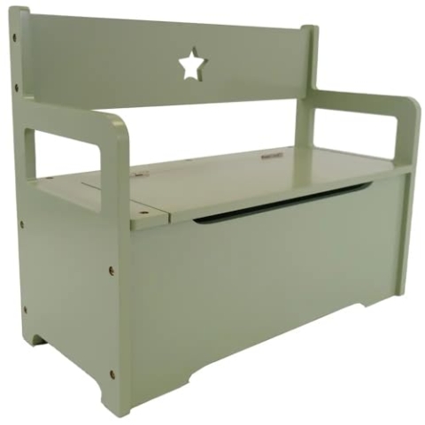 Bandits & Angels Holzspielzeugkiste mit Aufbewahrungsbank Retro Grün – 2-in-1-Aufbewahrungsbank – Sitzhöhe 24 cm – Maße 60 x 27 x 47 cm – für Jungen und Mädchen – Kinderzimmermöbel - Kindersitzbank
