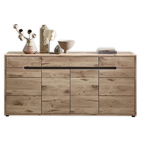 Stella Trading BELLANO Sideboard in Viking Eiche Optik, Graphit - Moderne Kommode mit Schubladen und viel Stauraum - 185 x 87 x 44 cm (B/H/T)