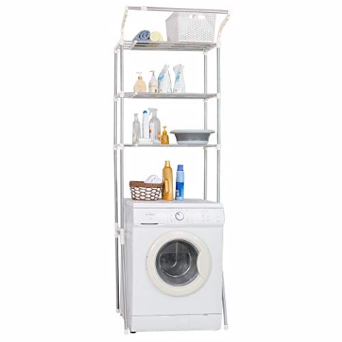 Hershii 3-stöckiges Waschküchenregal über der Toilette/Waschmaschine, Aufbewahrungsregal, Badezimmer-Organizer, verstellbar, platzsparend, mit Kleiderstange zum Aufhängen, elfenbeinfarben