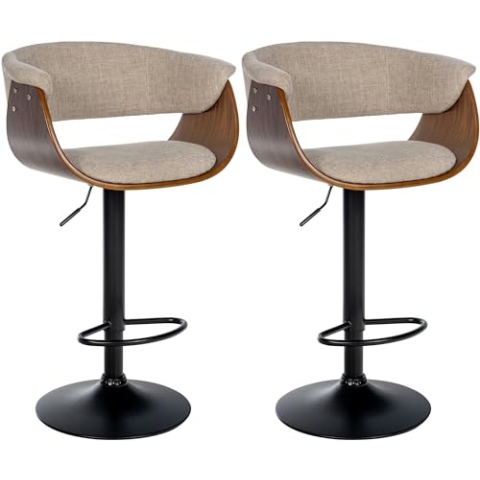 CLP 2er Set Barhocker Vestal Stoff Oder Kunstleder I Thekenhocker Höhenverstellbar I Barstuhl Mit Fußstütze I Tresenhocker 360° Drehbar, Farbe:walnuss/Creme, Material:Stoff