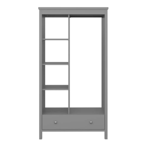 ebuy24 Tromsø Kleiderschrank ohne Türen 3 Ablagen, 1 Schublade, 1 Kleiderstange (Grau)