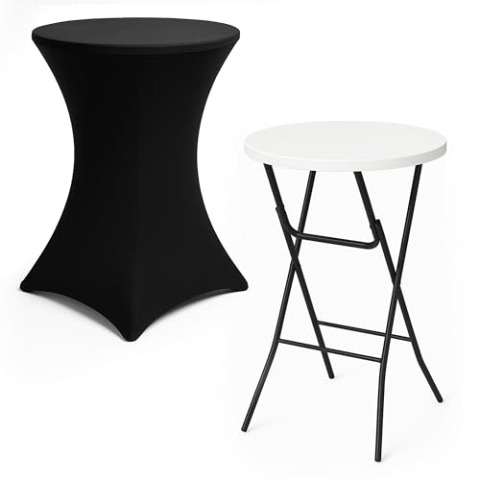 Brixy Stabiler Stehtisch inkl. schwarzem Stehtischrock - Partytisch - Robust und witterungsbeständig - klappbar - 80cm x 110cm - Party - Weiß/Grau