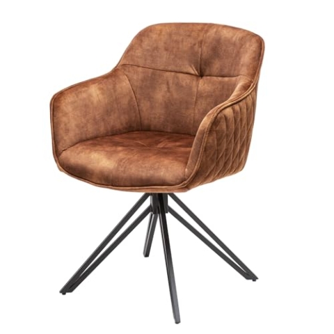 Invicta Interior Drehbarer Design Stuhl Euphoria braun Samt im Retrostil mit Ziersteppung Esszimmerstuhl