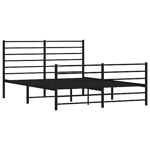 vidaXL Bettgestell, Bettrahmen mit Kopfteil Fußteil, Metallbett Bett mit Lattenrost, Doppelbett Gästebett Schlafzimmer, Metall Schwarz 140x200cm