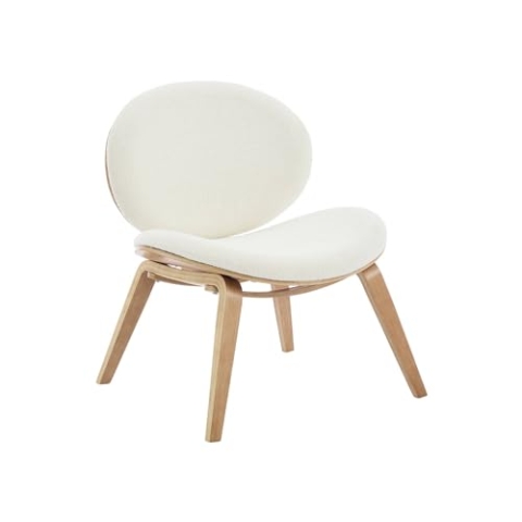 Relaxsessel mit gebogenem Holz, Eichenlook-Furnier und strukturiertem Bouclé-Bezug - Ines
