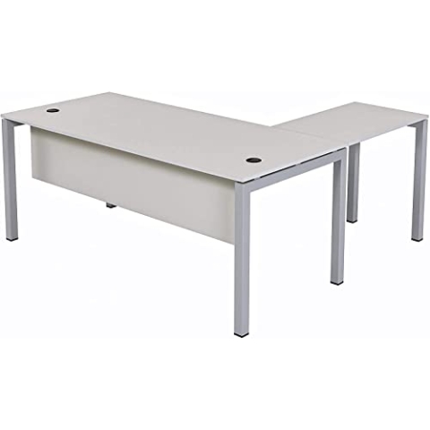 furni24 Schreibtisch Tetra 180 cm grau Winkelschreibtisch Homeoffice Seminartisch Anbautisch rechts o. Links montierbar