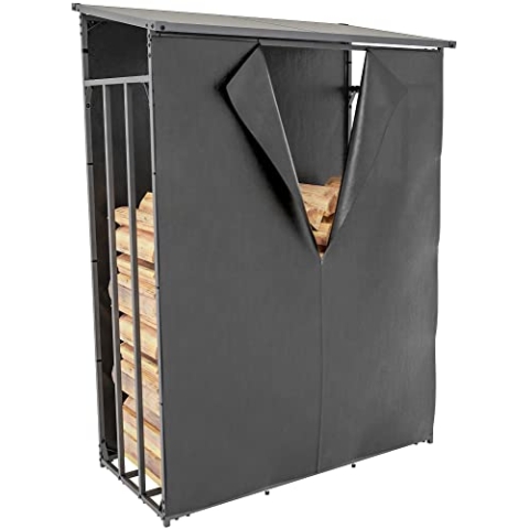 CLP Kaminholzunterstand Ruston Aluminium + Abdeckplane I Kaminholzregal Anthrazit I Holzlager Aus Aluminium I Feuerholzregal Für Außen, Größe:L