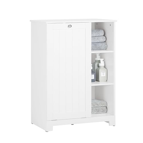 SoBuy BZR105-W Wäscheschrank mit ausklappbarem Wäschesack Wäschetruhe Wäschesammler Wäschekorb Badschrank Weiß BHT ca. 60x86x37cm
