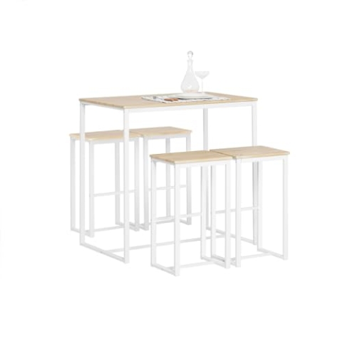 SoBuy OGT15-WN 5-teilig Bartisch mit Stühlen Esstisch Stehtisch Bistrotisch mit 4 Barhocker Sitzgruppe weiß-Natur