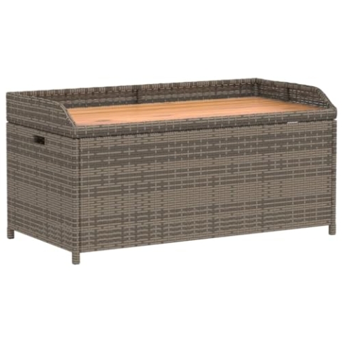 vidaXL Bank, Sitzbank mit Staufach unter Sitzfläche, Gartenbank UV-Beständig für den Außenbereich, Parkbank Gartenmöbel, Grau Poly Rattan Akazienholz
