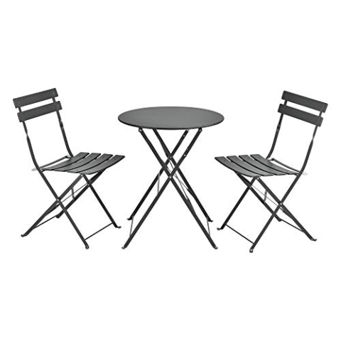[en.casa] Bistroset Caprile Balkonset 3-TLG. Bistrotisch mit 2 Stühlen Essgruppe Sitzgruppe Stahl Gartenmöbel Set Balkonmöbel Gartenset klappbar Gartengarnitur Dunkelgrau