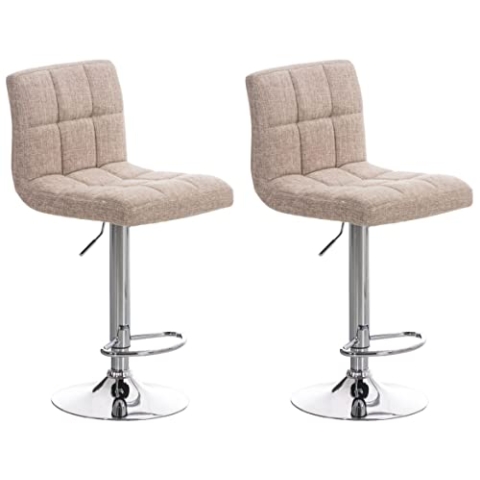 CLP 2er Set Barhocker Peru Mit Stoffbezug I Drehbare, Höhenverstellbare Barstühle Mit Lehne & Metallgestell In Chrom-Optik, Farbe:Creme