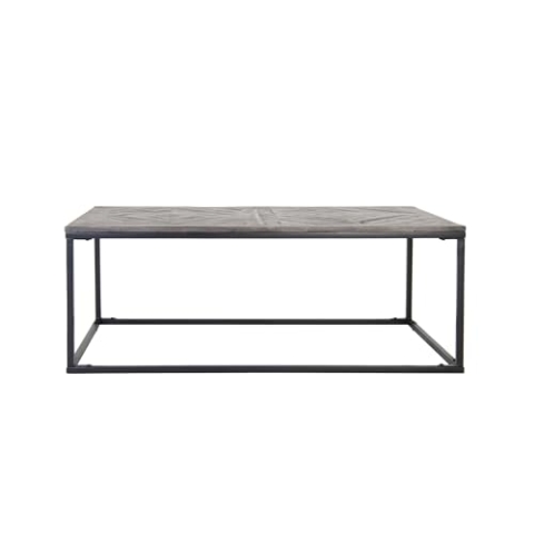 WOMO-DESIGN Couchtisch 120 x 60 cm Rechteckig, Grau, Unikat, handgefertigt aus Massivholz Mangoholz, Parkettoptik, Metallgestell Schwarz, Design Wohnzimmertisch Beistelltisch Sofatisch Holztisch
