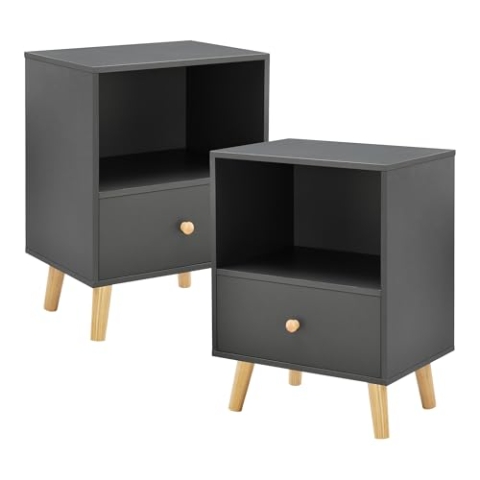 [en.casa] Beistelltisch 2er Set Sundsvall Wohnzimmertisch 40 x 30 x 54 cm Nachttisch mit Schublade Sofatisch Nebentisch Kaffeetisch mit Ablagefach Dunkelgrau