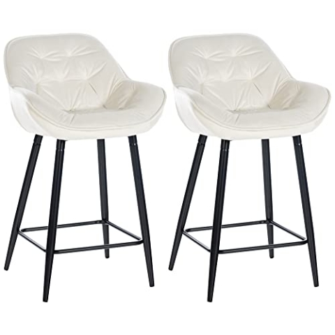 CLP 2er Set Barhocker Gibson - Tresenstuhl Mit Fußstütze - 2 x Tresenhocker Gepolstert, Farbe:Creme, Material:Samt