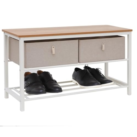 DuneDesign Schuhbank mit Sitzfläche Holz - 80x30x45 Schuhregal mit Aufbewahrungsboxen - Schuhschrank mit Sitzbank - Garderobenbank mit Schuhkommode - Flur Bank mit Stauraum - Schuhablage für Garderobe