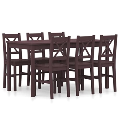 vidaXL Kiefernholz Essgruppe 7-TLG. Esstischset Esszimmergarnitur Esszimmertisch Holztisch Küchentisch Esstisch mit 6 Stühlen Dunkelbraun