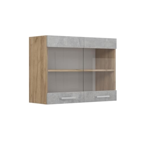 Vicco Küchenglashängeschrank R-Line, Glashängeschrank, Beton, 80 cm