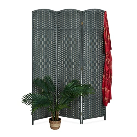 Relaxdays Paravent, 3-teilig, Faltbarer Raumtrenner, HxB 170x120 cm, für innen, Trennwand, Holz, Papierseil, grau