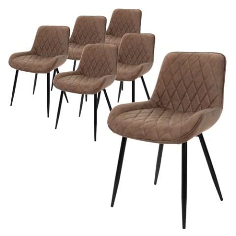 ML-Design 6er Set Esszimmerstühle Esszimmerstuhl mit Rücken- und Armlehnen, Braun, PU-Kunstleder Sitzfläche, Metallbeine, Küchenstühle Küchenstuhl Wohnzimmerstühle Wohnzimmerstuhl Polsterstuhl