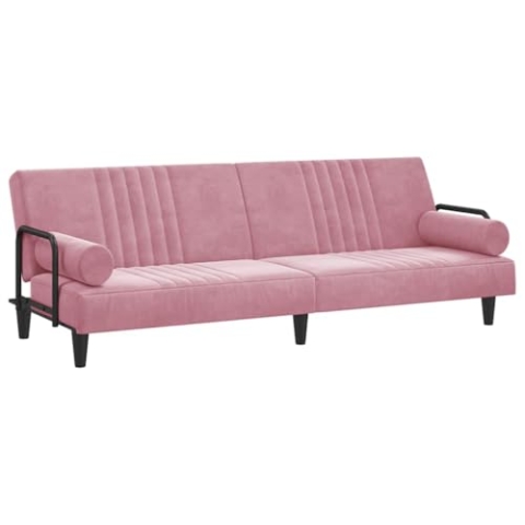 vidaXL Schlafsofa mit Armlehnen, Sofa mit verstellbaren Rückenlehnen, Couch für Wohnzimmer, Schlafcouch Bettsofa Sofabett, Rosa Samt