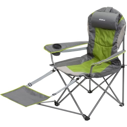 Berger Faltsessel Tripoli | Campingstuhl faltbar mit Abnehmbarer Beinauflage & Kopfpolster | Gartenstuhl klappbar mit Lendenstütze | Bequemer Camping Stuhl Klappstuhl, belastbar bis 150 kg